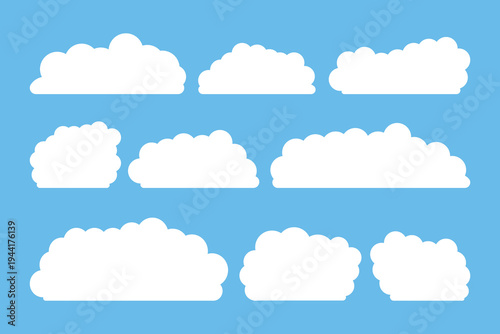 Flat Design White Cloud Shapes Set Elements Illustrations