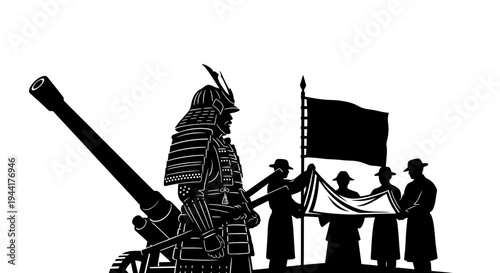 Samurai Warrior with Cannon and Flag