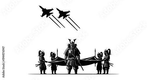 Samurai Warrior with Jets Flying Overhead