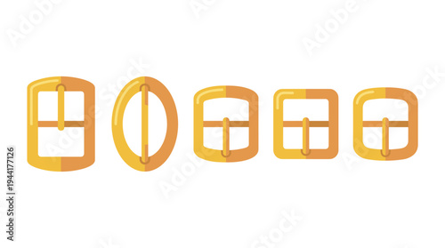 Different Shapes of Golden Buckles arranged in a row