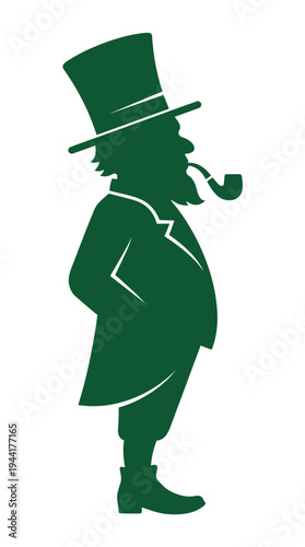 A silhouette of a traditional leprechaun smoking a pipe