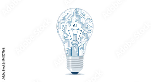 Artificial Intelligence Concept: Glowing Lightbulb with Circuitry