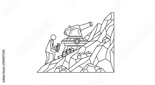 Soldier Loading Ammunition into Artillery Gun on Rocky Terrain