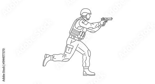 Soldier Running with Gun, Tactical Gear, Combat Action, Military Special Forces