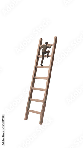 A person climbing up a wooden ladder, symbolizing aspiration and growth. The individual is ascending towards a higher position, suggesting progress and development