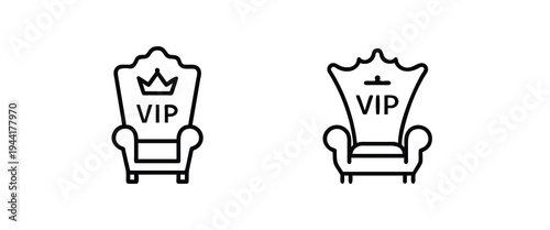 VIP chair and luxury armchair outline icon set featuring royal throne with crown for premium service and more vector illustration or editable stroke