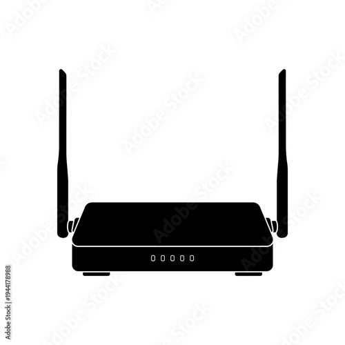 Black wireless wi-fi router icon, without background