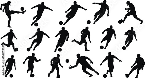 Silhouette of soccer players in various actions