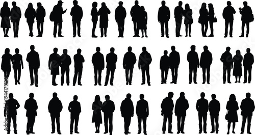 Silhouettes of diverse groups of business people standing