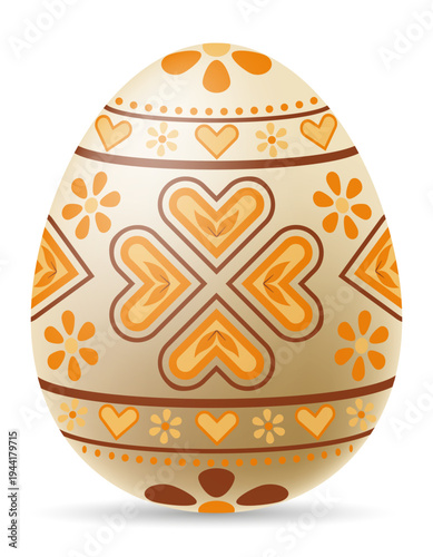ukrainian easter egg pysanka with traditional folk ornament vector illustration isolated on white background