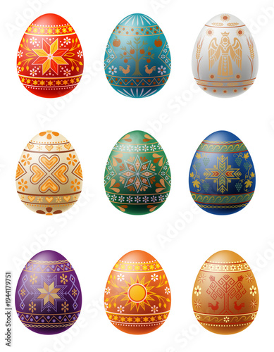 ukrainian easter egg pysanka with traditional folk ornament vector illustration isolated on white background
