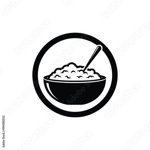 A bowl of oatmeal with a spoon in a circular frame illustration