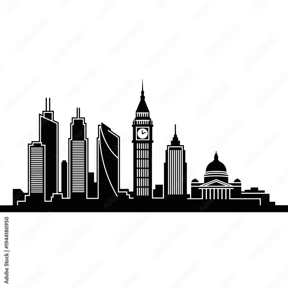 Naklejka premium London City Skyline Silhouette Illustration.