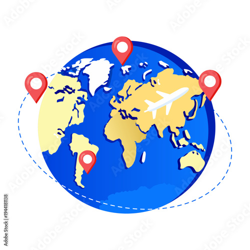 A flat style illustration depicting world map