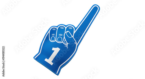 Blue foam finger with number one and raised index finger
