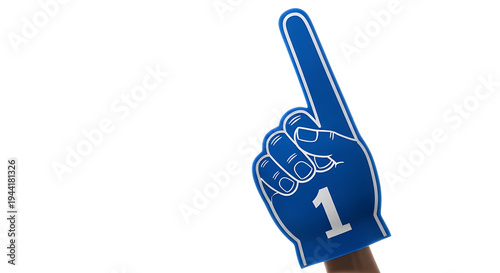 A blue foam finger pointing upwards with the number one displayed prominently