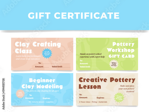 Gift certificate templates for pottery workshops, which offer the opportunity to master ceramics skills through various classes and crafts lessons.