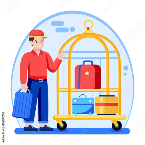 A flat style illustration of luggage trolley