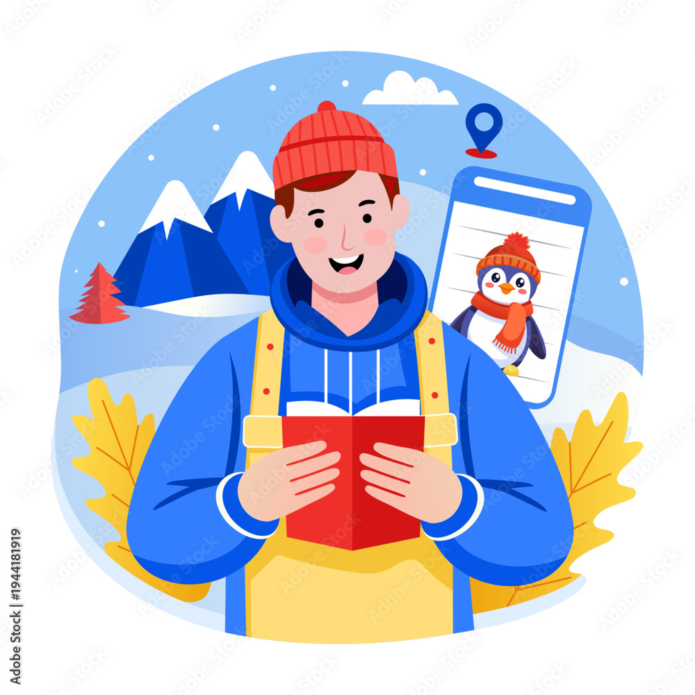 Fototapeta premium Flat style illustration showing adventurer