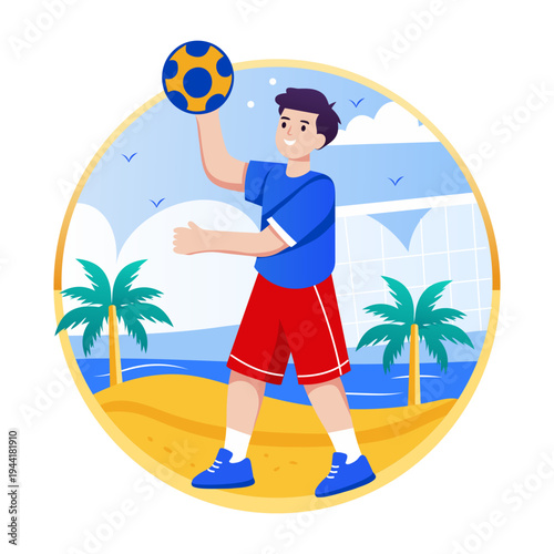 A flat style illustration of a person playing volleyball
