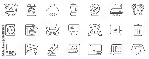 Household electronics icons set. linear, editable line icons for home appliances
