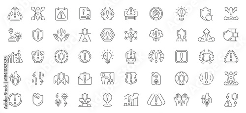 Risk management icons set. linear, editable line icons for safety and hazard