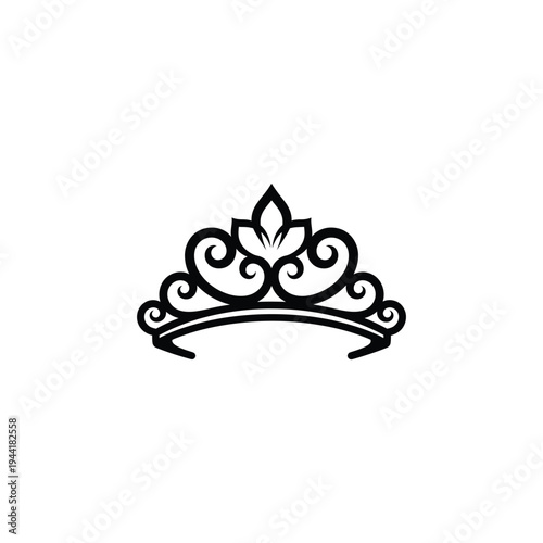A black crown tiara illustration showcases elegant floral design on white