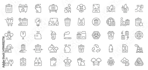 Waste management icons set. linear, editable line icons for recycling and eco solutions