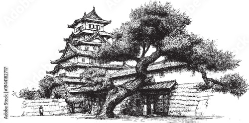 Himeji Castle, Japan illustration on a white background. This vector illustration can be used in any size you like for advertising, logos, and other work.
