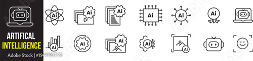 A detailed collection of artificial intelligence technology machine learning and deep learning outline vector icons for modern digital concept representation