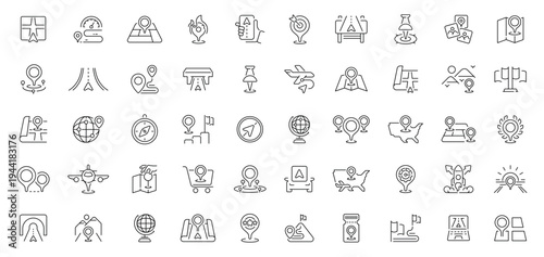 Navigation icons set. linear, editable line icons, direction and gps symbols