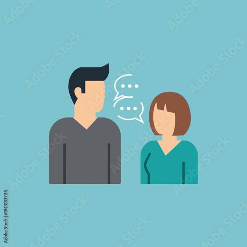 Two people engaged in conversation with speech bubbles above their heads.