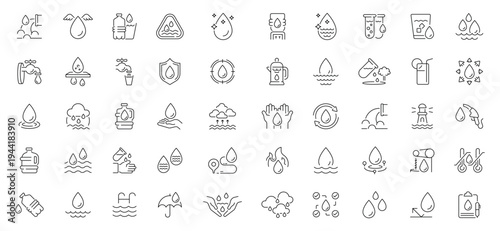 Water conservation icons set. editable line icons, outline, sustainability symbols