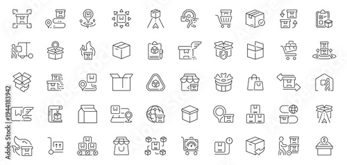 Parcel delivery icons set. editable line icons, linear, shipping and logistics symbols