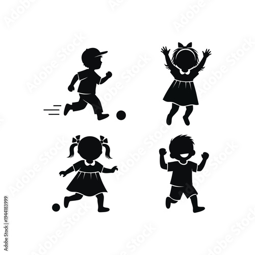 Children playing soccer and running with joyful expressions outside