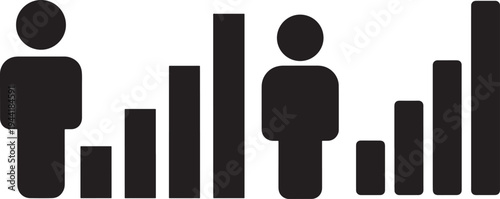 People and Bar Chart Icon Set, Demographic Data Visualization, Business Statistics Graphic, People, Icon, Demographics, Data, Visualization, Business, Statistics