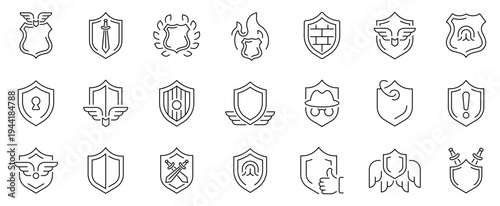 Security and protection icons set. editable line icons, outline, defense symbols
