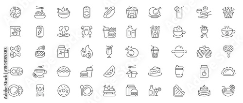 Food and drink icons set . editable line icons, culinary and beverage symbols