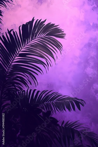 Elegant Watercolor Botanical Art with Beige Palm Leaves on a Dreamy Purple Background, Soft Texture