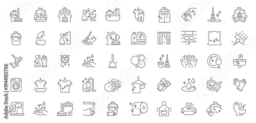 Cleaning and hygiene icons set . editable line icons, outline, sanitation symbols