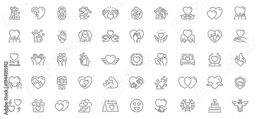 Love and relationship icons set. editable line icons, outline, affection symbols