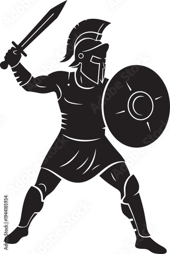 Ancient Warrior with Sword and Shield, Depicting Strength and Combat Readiness