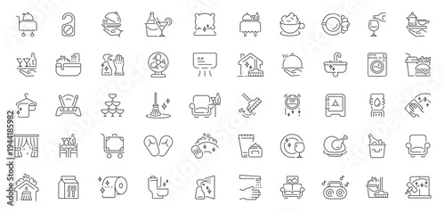 Room service icons set. editable line icons, catering and hospitality symbols