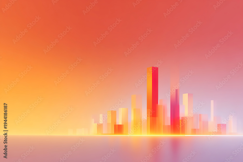 Fototapeta premium Minimalist illuminated city skyscraper skyline illustration on a red background