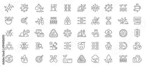 Biology icons set. editable line icons, outline, science and laboratory symbols
