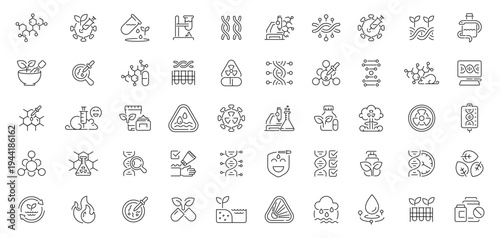 Biological icons set. editable line icons, outline, laboratory and science symbols