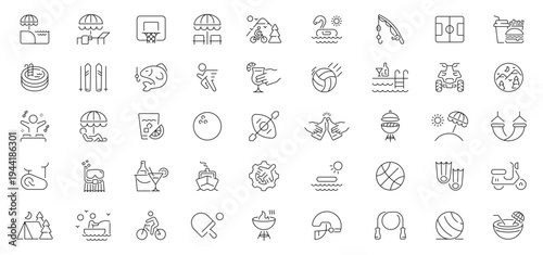 Leisure and outdoor icons set. editable line icons, outline, recreation symbols
