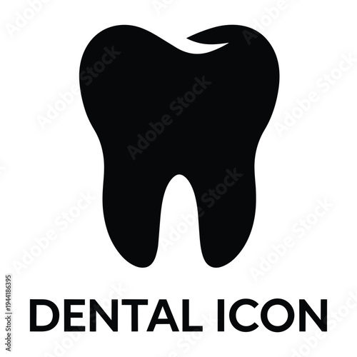 Dental icon silhouette of tooth isolated on transparent background for medical branding
