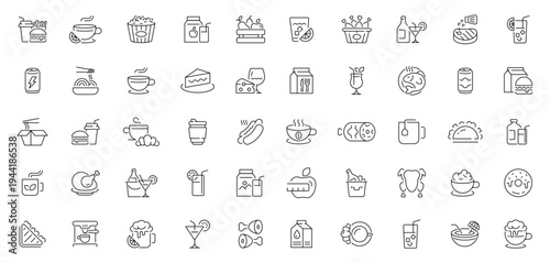 Food and drinks icons set. line, editable line icons for culinary, beverage design