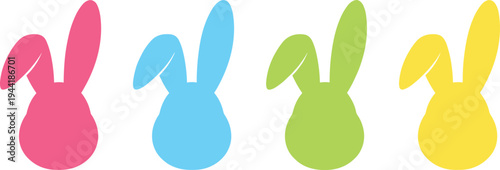 Four colorful Easter bunny ear silhouettes in pink blue green and yellow Keywords: Easter, bunny, rabbit, ears, silhouette, pink